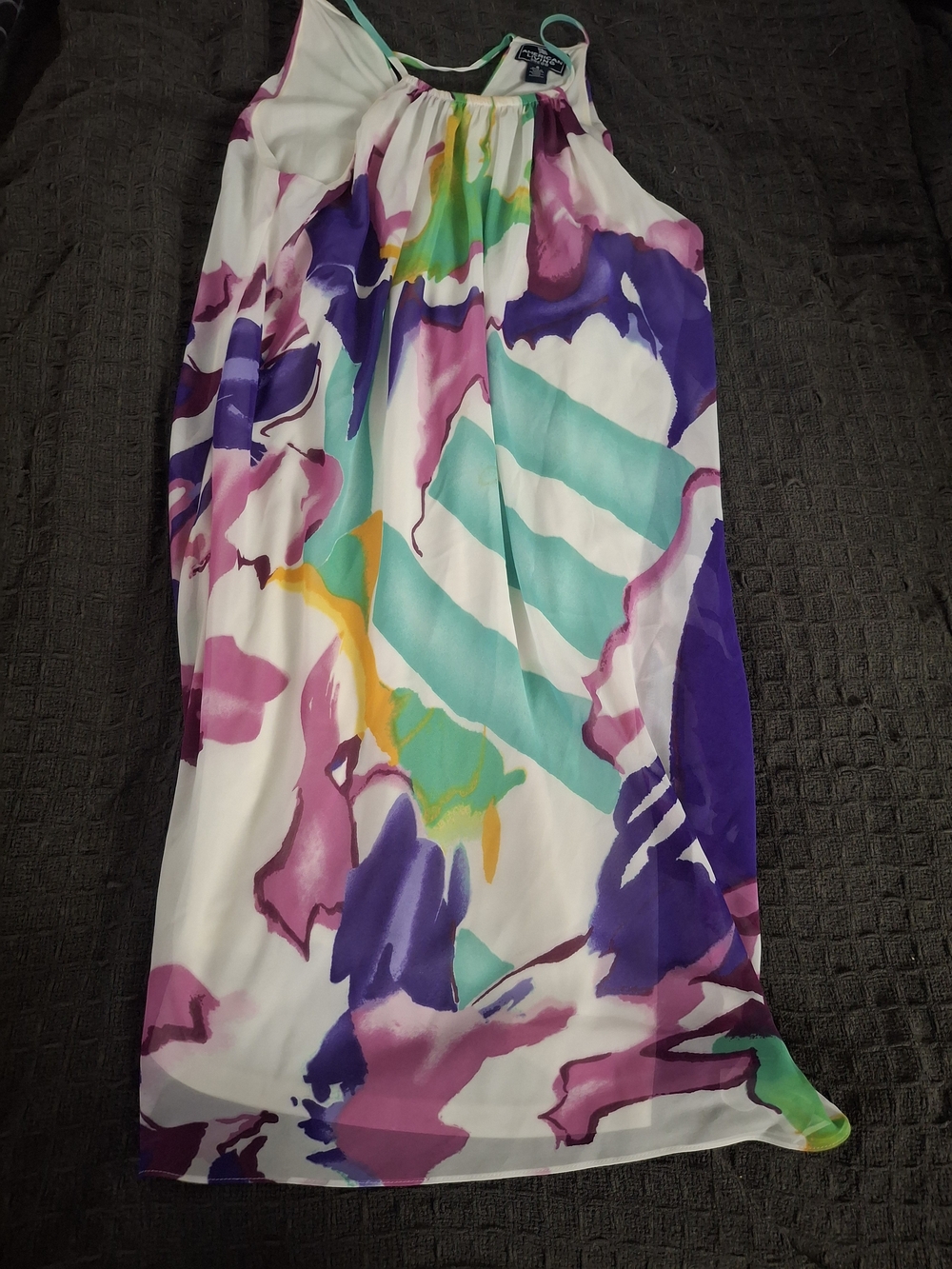 American Living White Maxi Dress with Purple, Teal, Pink & Yellow Abstract Print